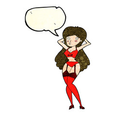 cartoon woman in lingerie with speech bubble