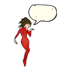 cartoon future space woman with speech bubble