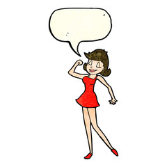 cartoon woman with can do attitude with speech bubble