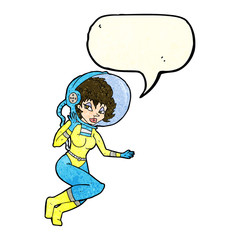 cartoon space woman with speech bubble
