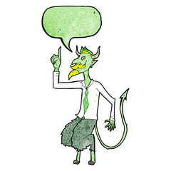 cartoon demon boss in shirt and tie with speech bubble