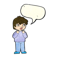 cartoon worried person with speech bubble