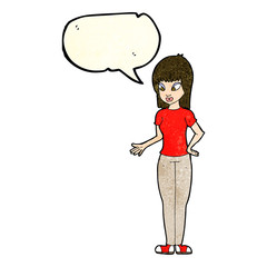 cartoon woman explaining with speech bubble