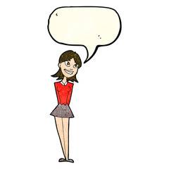cartoon happy woman with speech bubble