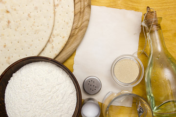Ingredients for making cakes for pizza