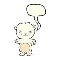 cartoon happy little polar bear with speech bubble