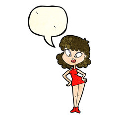 cartoon woman with hands on hips with speech bubble