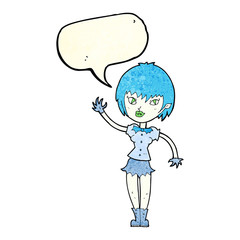 cartoon vampire girl with speech bubble