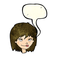cartoon smiling woman with speech bubble