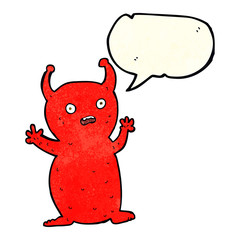cartoon funny little alien with speech bubble