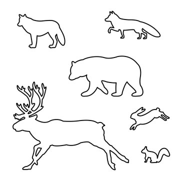 Set of silhouettes of wild animals.