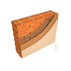 3d illustration. Finishing brick wall plaster, wall construction