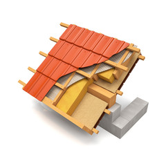 3d illustration. The section of the roof structure with metal ti