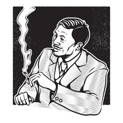 vintage illustration of businessman smoking