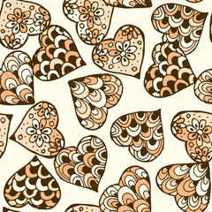 Hand drawn Zentangle seamless pattern with Hearts. Use for cards, invitation, wallpapers, pattern fills, web pages elements and etc.