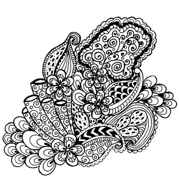 Hand drawn Zentangle vector pattern on color background. Use for cards, invitation, wallpapers, pattern fills, web pages elements and etc.