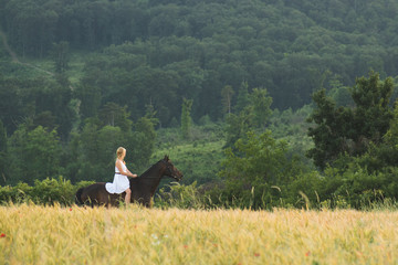 Fototapeta na wymiar Young woman with horse outdoor