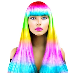 Peel and stick wall murals Beauty fashion model girl with colorful dyed hair