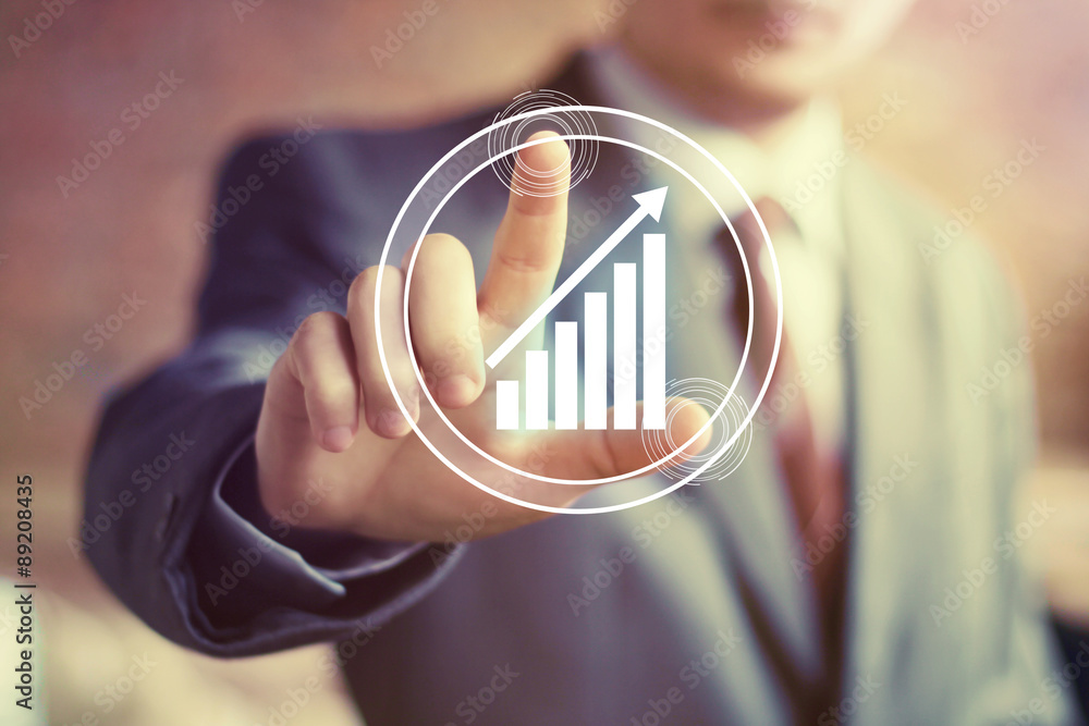 Poster man with chart business button web icon diagram