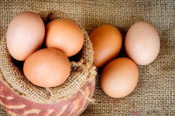 Raw egg put on old sack