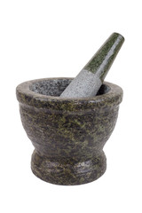 rock mortar and pestle on white background