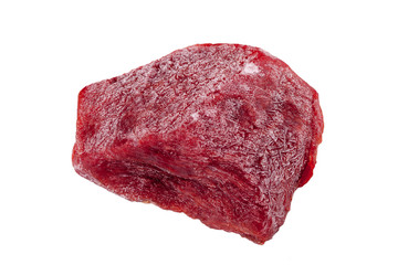 Frozen beef slices isolate on white background