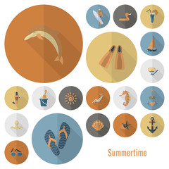 Summer and Beach Simple Flat Icons