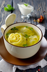 Lazy dumplings in broth