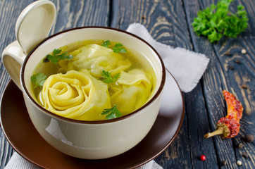 Lazy dumplings in broth