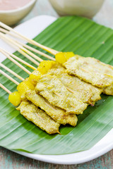 Grilled Pork Satay with Peanut Sauce and Vinegar, Thai food.