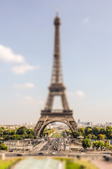 Paris. Eiffel tower as seen from trocadero. Tilt shift effect
