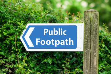Direction Arrow, Sign To Public Footpath in Blue Color