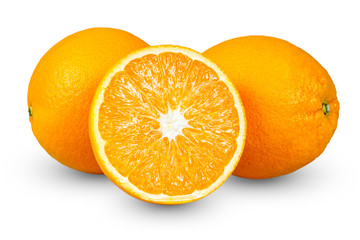 Fresh orange fruits, sliced. rich with vitamins.  isolated on white background