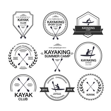 Set of different logotype templates for kayaking.