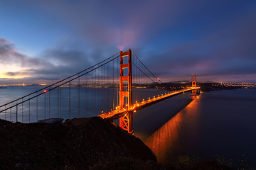 Golden Gate Bridge at sunrise in  San Francisco an early morning, California.