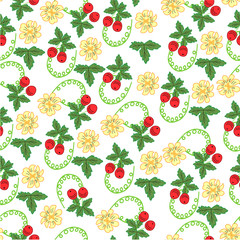 Seamless of flowers, berries and leaves a background. Vector illustration 