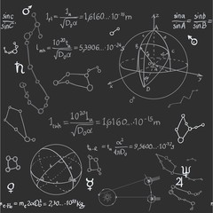 Seamless pattern of the formulas on the astronomy on blackboard © Azuzl