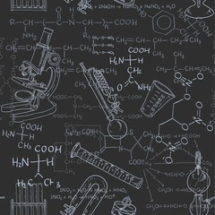 Seamless pattern of the formulas on the chemicals and equipment