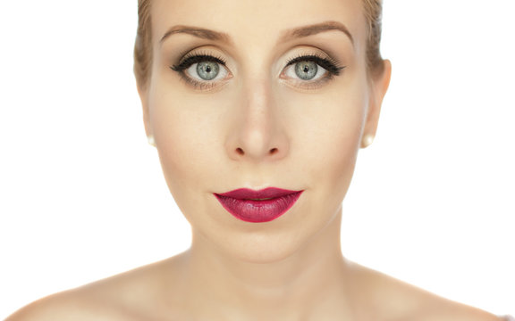 Beauty face of beautiful woman with makeup - isolated
