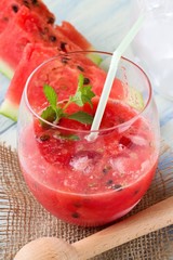 Detail of a glass full of mixed red water melon