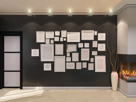 3D illustration of a drawing room in style of an art deco. Angul