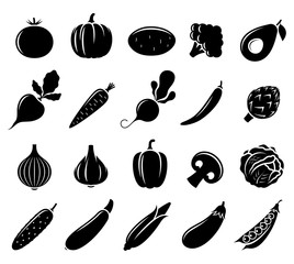 Vector Black and White Vegetables Icons