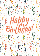Happy birthday card cover with colorful serpentine and confetti