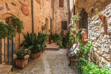 Streets and stairs in a beautiful colored town in central Italy