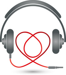 Kopfhörer und Herz, Musik Logo, Musik Liebe