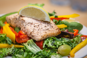 Roast salmon and pepper salad