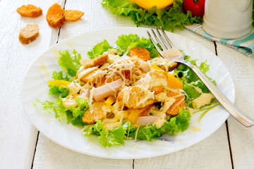 Healthy Caesar Salad with Cheese and Croutons