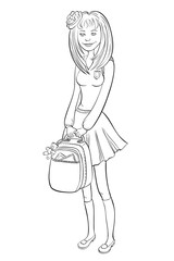 High school girl with a backpack in his hands