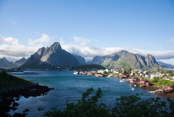 Scenic Fishervillage in Norway with Mountains