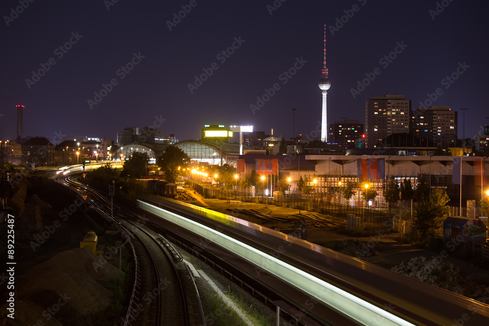 Sticker alexanderplatz berlin germany night train traffic